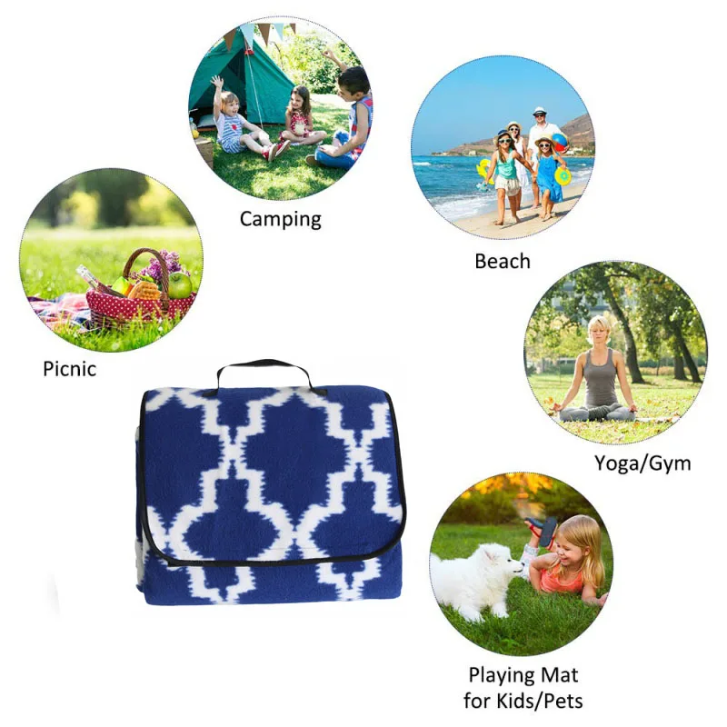 100% Polyester Fleece And Aluminium film Camping Waterproof Outdoor Custom Folding Picnic Blanket