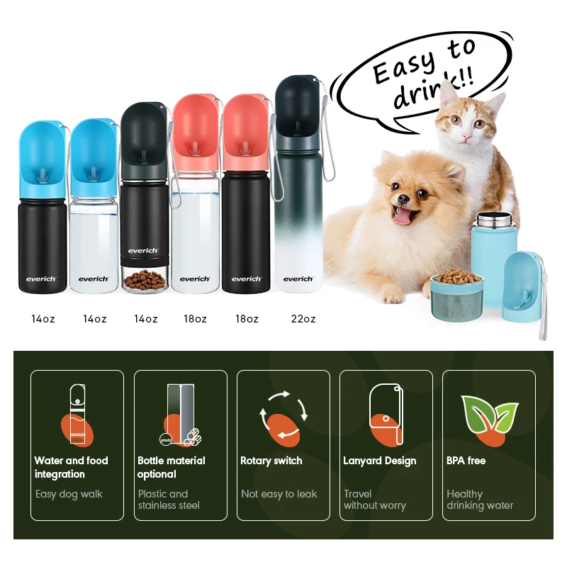 3 In 1 Dog Water Bottle Leakproof Stainless Steel Drinking Feeder