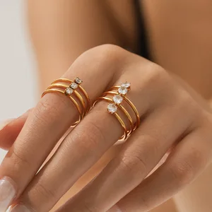 MW Ins Fashion Spiral Spring Design Open Stainless Steel Cubic Zircon 18k PVD Gold Plated Finger Rings Women Waterproof Jewelry
