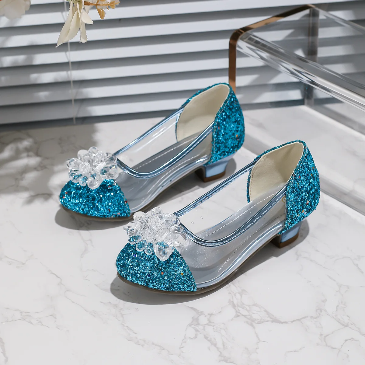 Glitter Shoes Blue Girl Dress Shoes Princess Girls Shoes Fashion