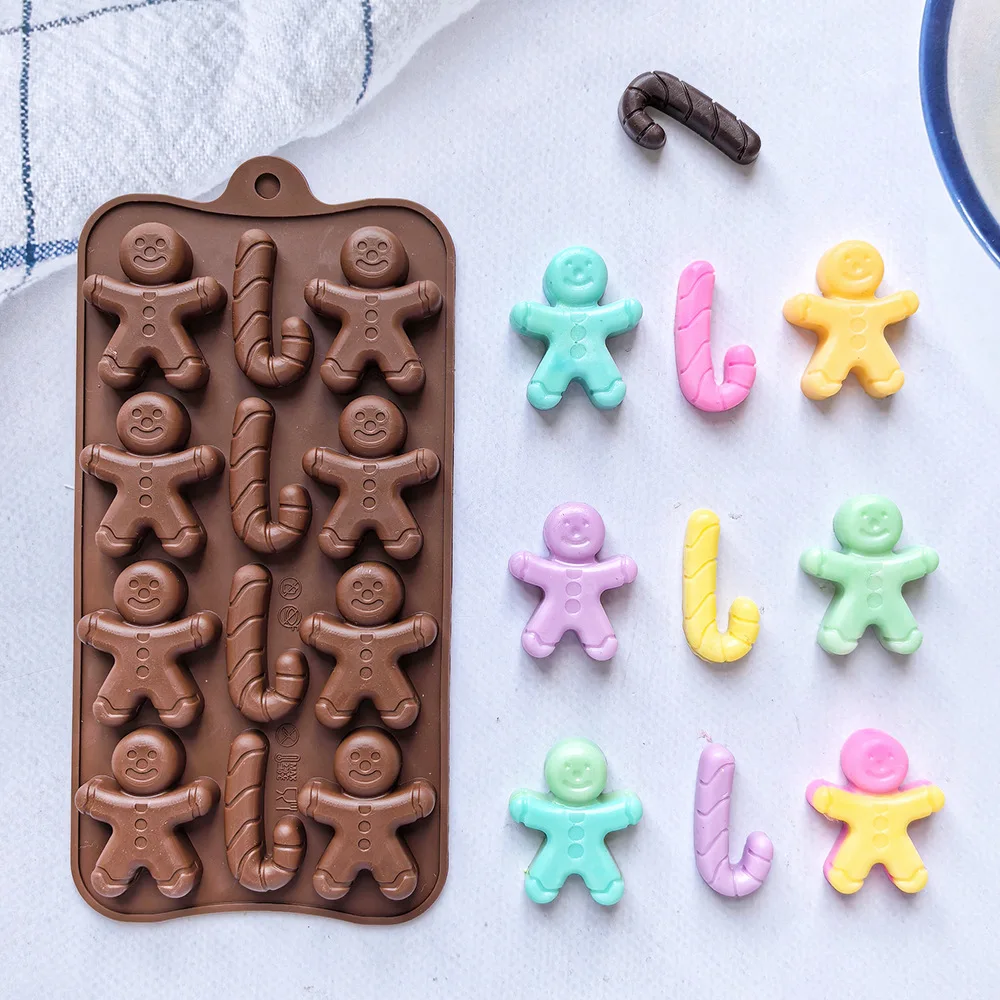 Food Grade Eco-Friendly Gingerbread Man Silicone Chocolate Mold Rectangle Christmas Cartoon Kitchen Baking DIY supplier
