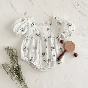 0-18M Infant Summer Princess Girls Rompers Bodysuit Jumpsuits Cute Floral Print Button Closure ODM Baby Girls' Clothing