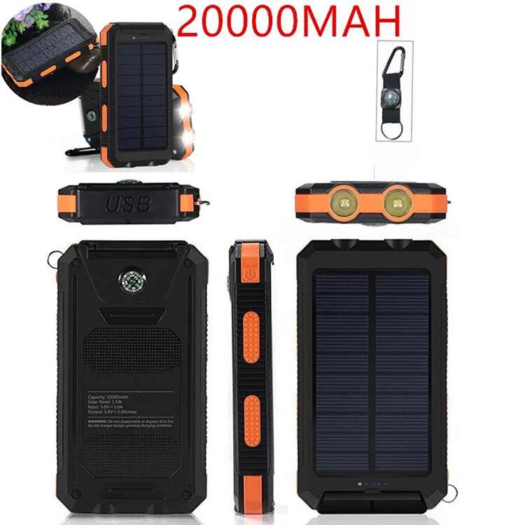 Waterproof Solar Portable Power Bank 10000mah 20000mah Dual Usb Li ...