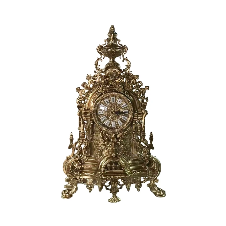 Custom Brass Table Clock and Candlestick Luxury Exquisite Retro Desk Clock and Candlestick