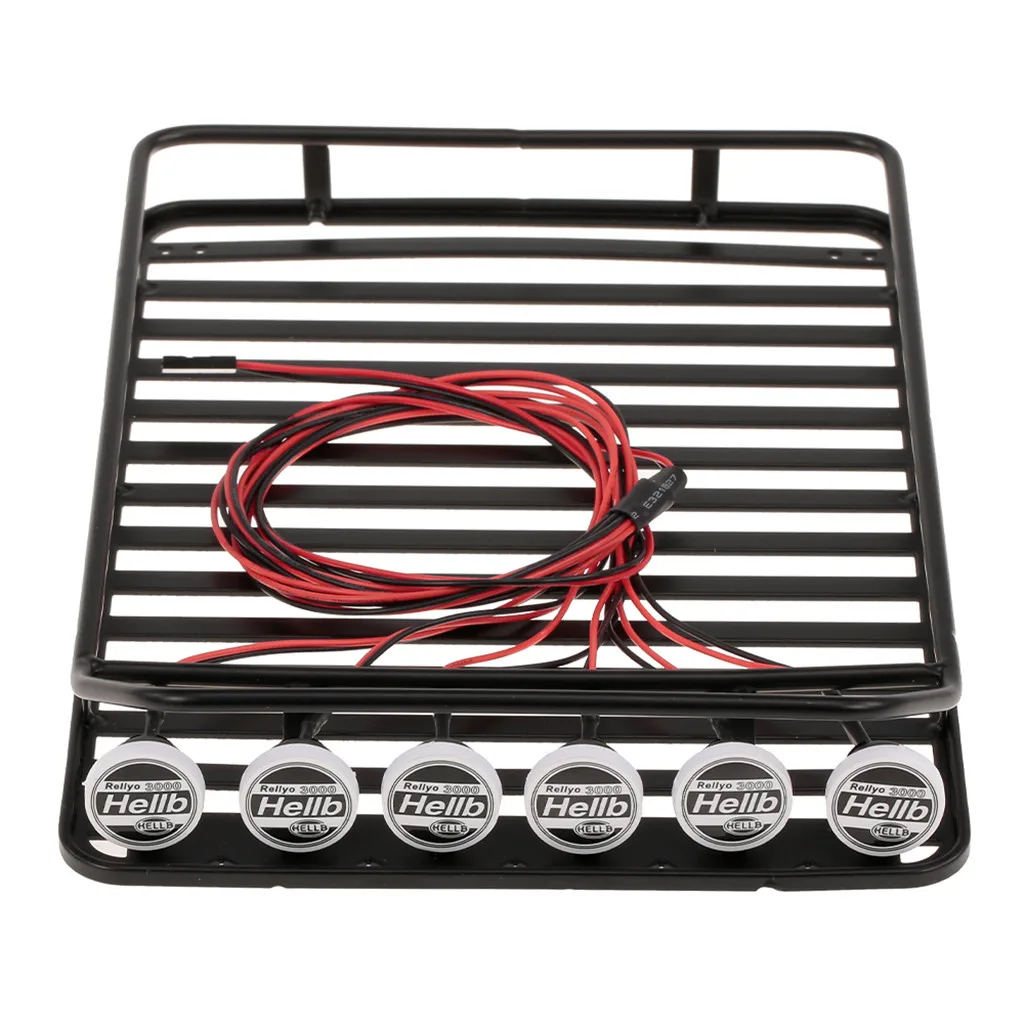 Metal Roof Rack with 4 LED Lights for 1:10 RC Rock Crawler SCX10II 90046 90047 SCX10 D90 Wrangler Trx4 Luggage Rack
