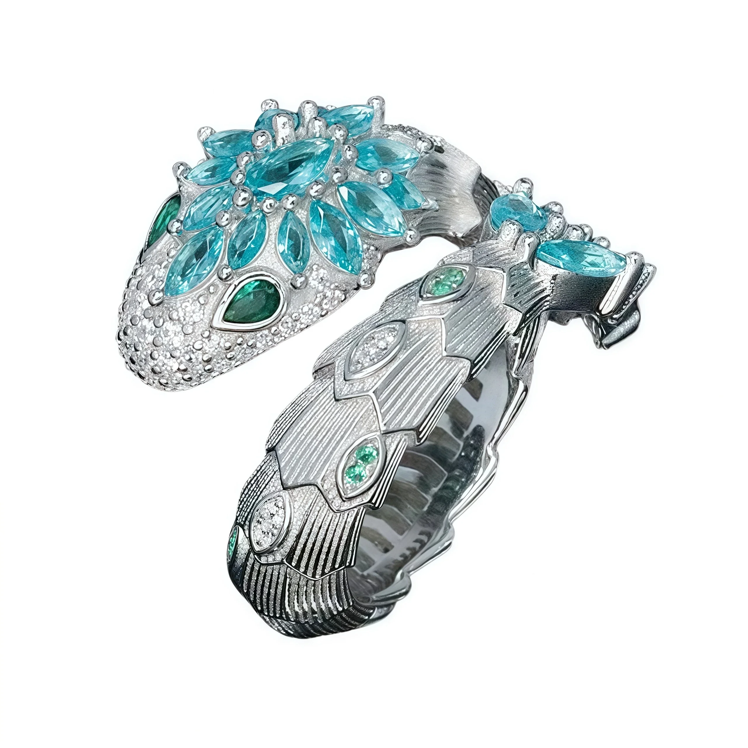 MUSHAN Jewelry Factory Blue Aquamarine Gemstones Snake Rings for Women 925 Sterling Silver Ring S925 Pure Silver Fine Jewelry