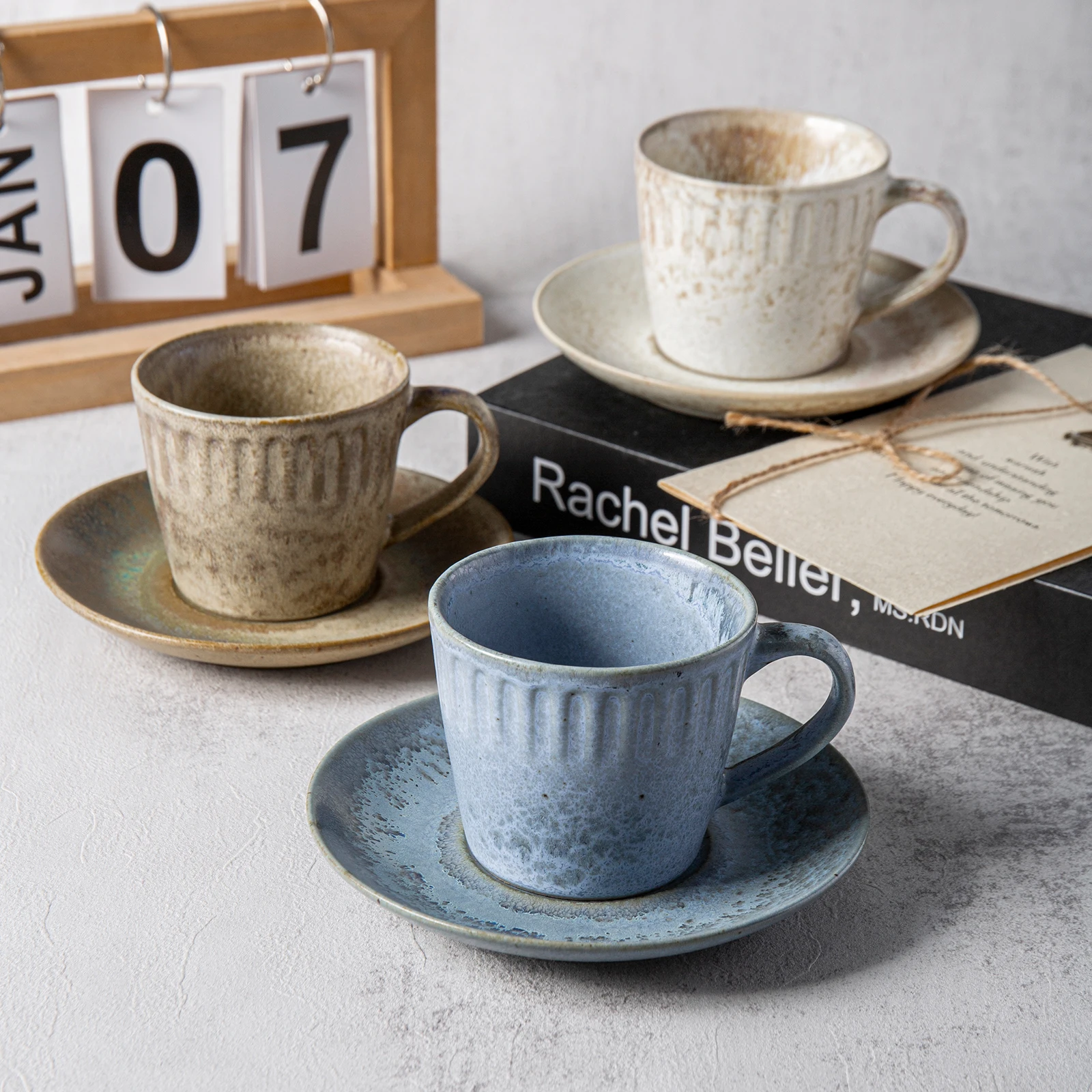 Matte Black White Cappuccino Cups Saucers Ceramic Breakfast Tea Coffee ...