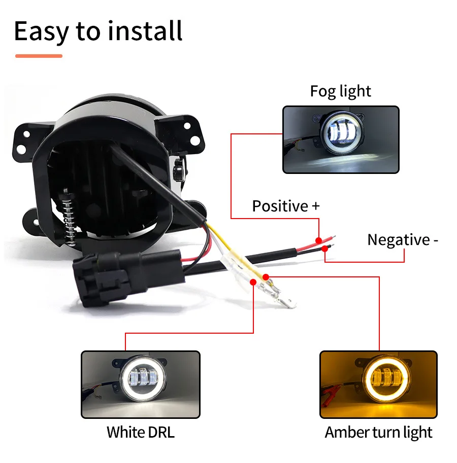 Pair 4-Inch Round LED Fog Lights With Halo – Fits Jeep Wrangler JK, TJ, And More