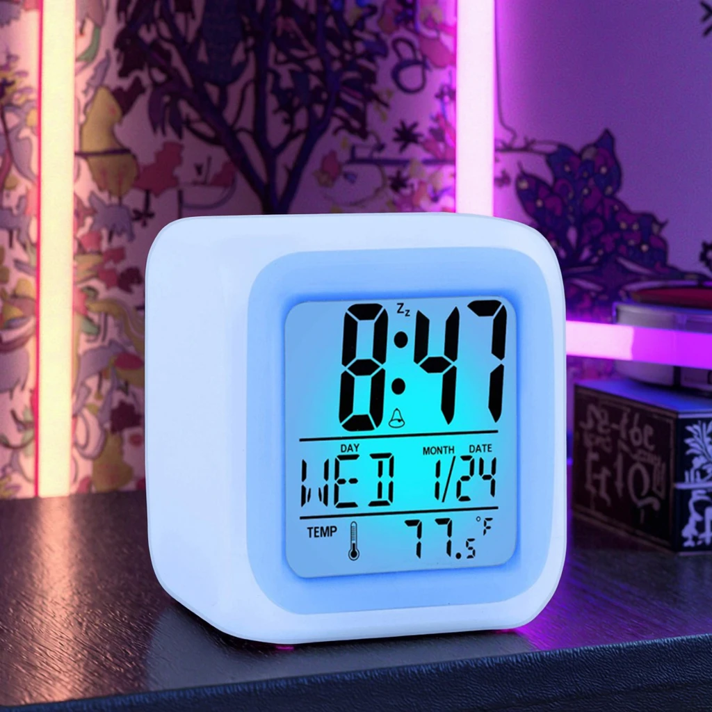 7 Colour Sublimation Cube Clock Popular Gift Electronic Desk Clock with Luminous Feature and Calendars