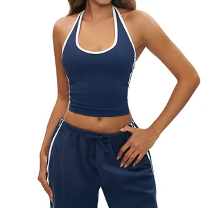 Lightweight Cross-Border Yoga Vest with Contrasting Colors Tight-Fitting Seamless Outdoor Fitness Sports Bra with Front Logo