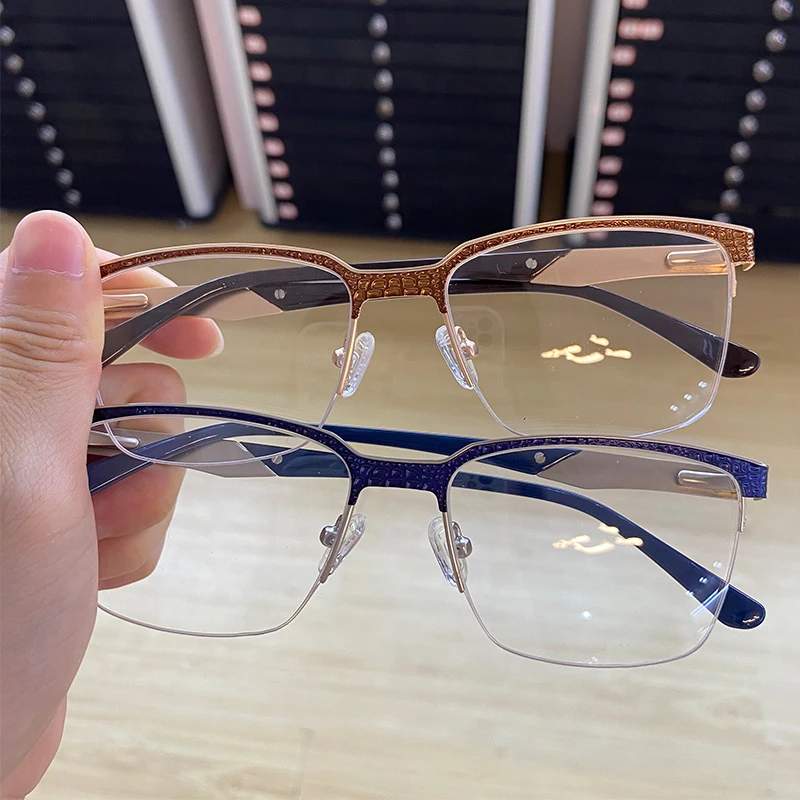 2024 Newest Optical Lens Unique Design Square Metal Half Frame Men Prescription Myopia Eye Glasses Frames Optical