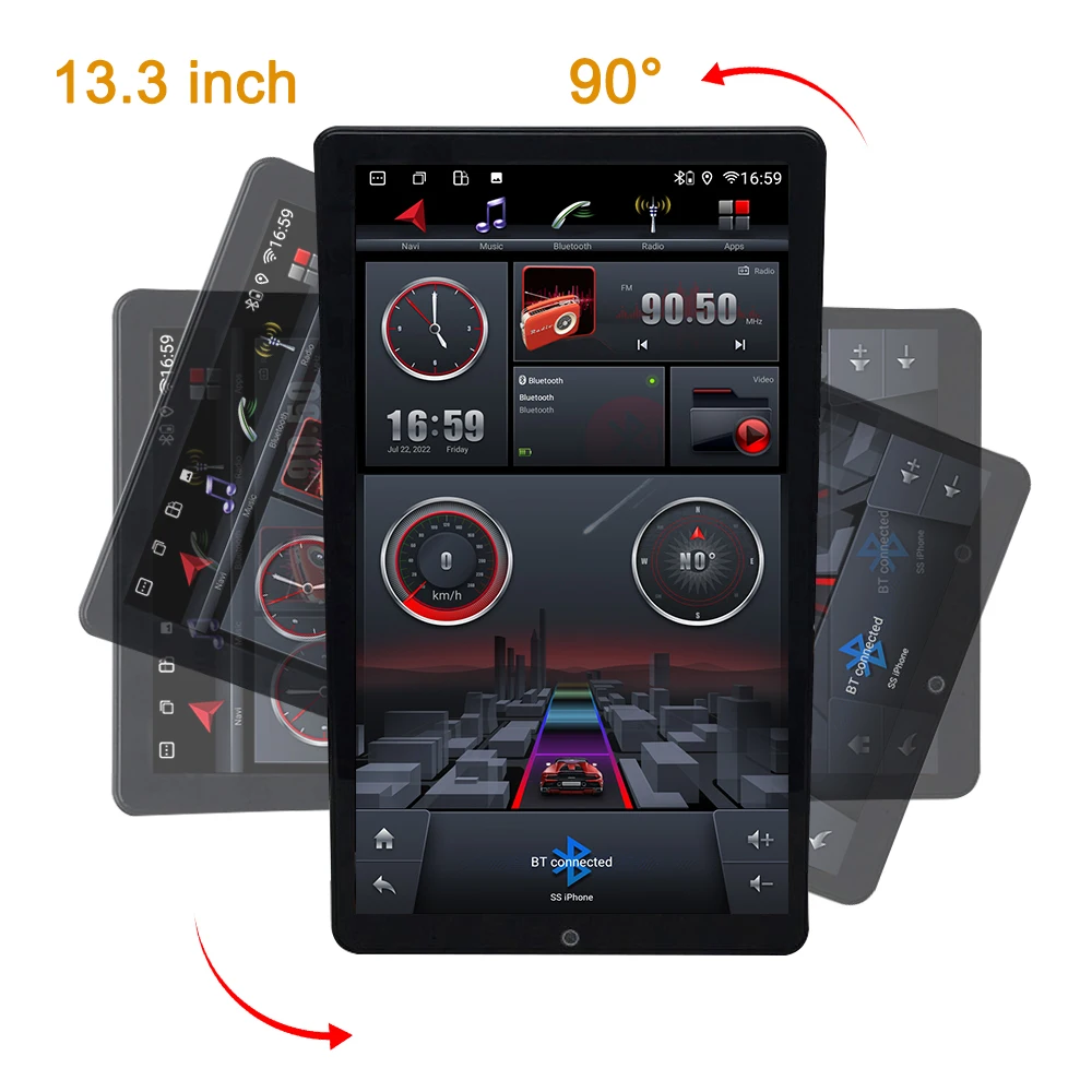 13.3インチAndroidユニバーサルカーラジオプレーヤー2DIN回転式カー