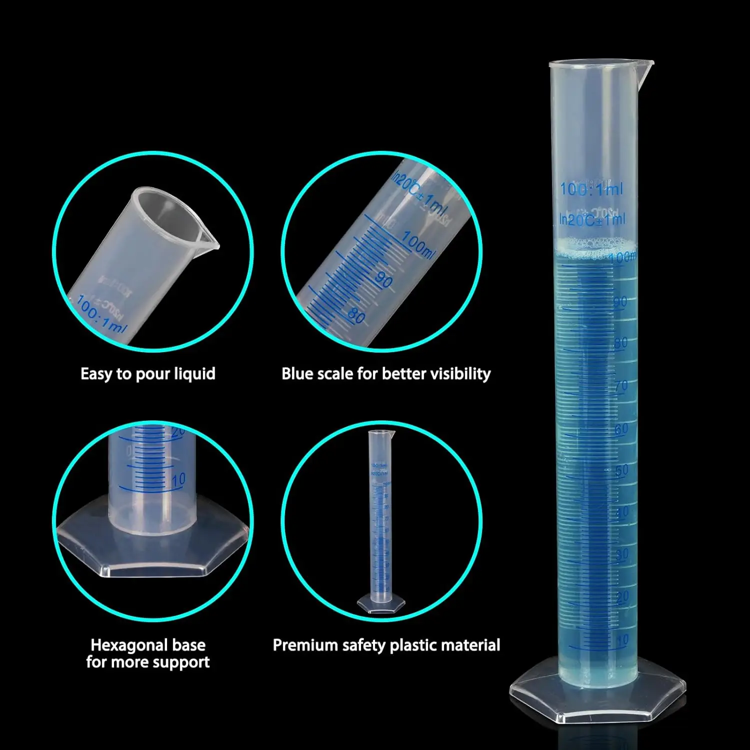 Plastic Graduated Cylinder 250 Ml Transparent Measuring Cylinder Set ...