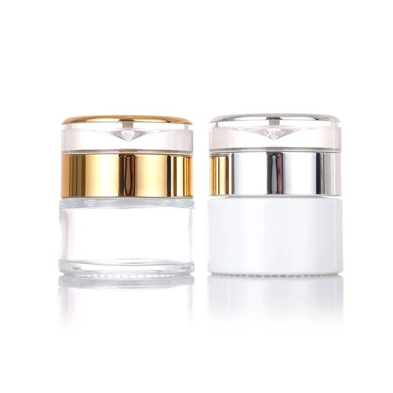 20ml 30ml 50ml Refillable Wide Mouth Hair Care Containers Round White Vintage Empty Glass Cream Jar 2oz With Gold Tops