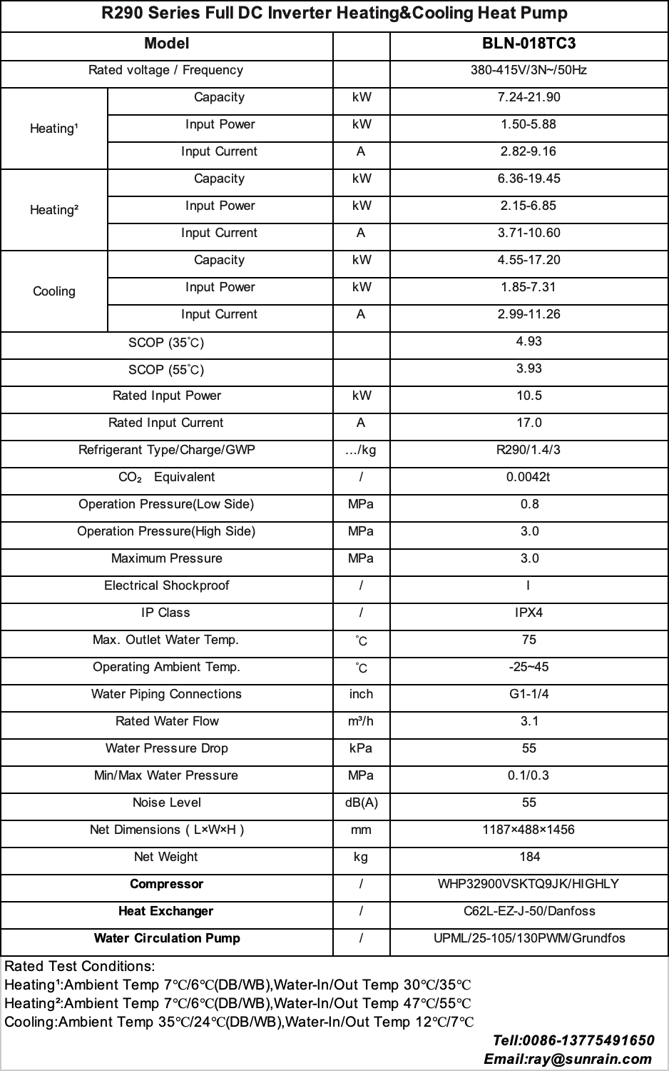 Sunrain Monoblock Heating Cooling Hot Water Full Inverter Evi R290 A+++ Wifi Air Source Heat