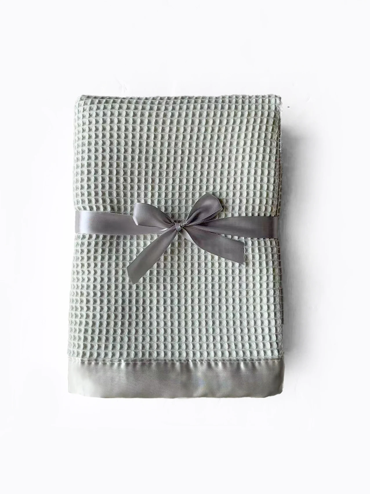 Wholesale Solid Color Thermal Waffle Weave Baby Blanket With Satin