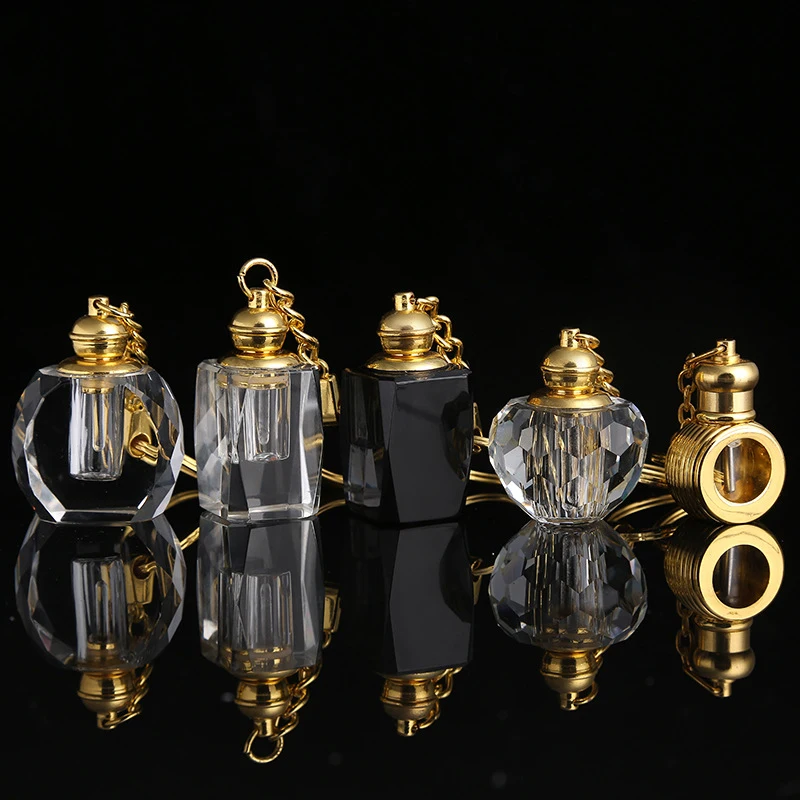 Simple Artificial Crystal Handicraft Essential Oil Bottle Keychain Transparent Geometric Perfume Bottle with Smell Incense Stick