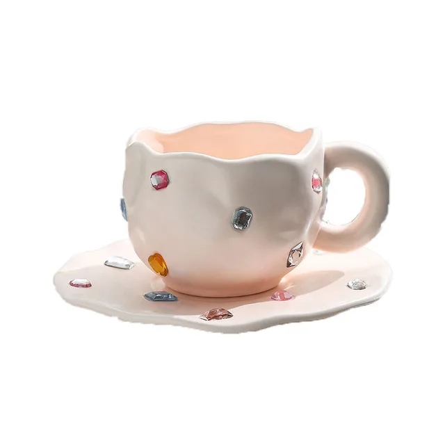 Diamond-coated ceramic mug hand-painted hand pinch cup coffee cup saucer set