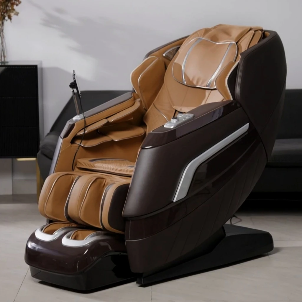 Shiatsu 4D Sl Track Massagestuhl Schwerelosigkeitstherapie Fußrolle Touch-Ledersessel Elektrischer Ganzkörper-Massagestuhl mit Wärme