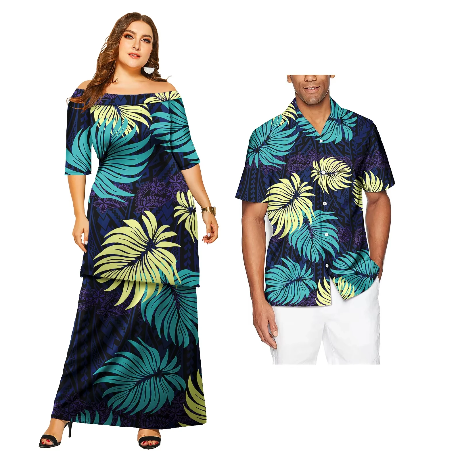 Couples Outfit Sets Samoa Tribal Polynesian Ladies Dress and Men's Top Lovers Matching