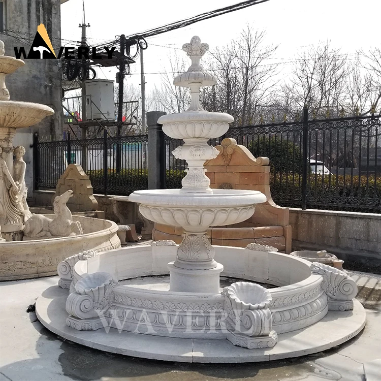 Prices Out Door 4 Tier Large Luxury Natural White Stone Fountains