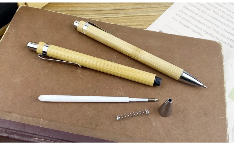 Custom Logo Eco-Friendly Bamboo Wood Ballpoint Pen 1.0mm Writing Width Blue/Black Ink Durable Sustainable Office & School Use