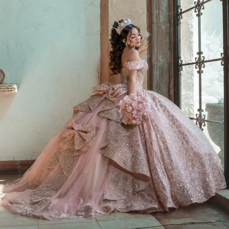 Ball Gowns 15 Birthday Party Dresses Customized 2026 Rose Gold Princess  Ball Gown Quinceanera Dress Sequins