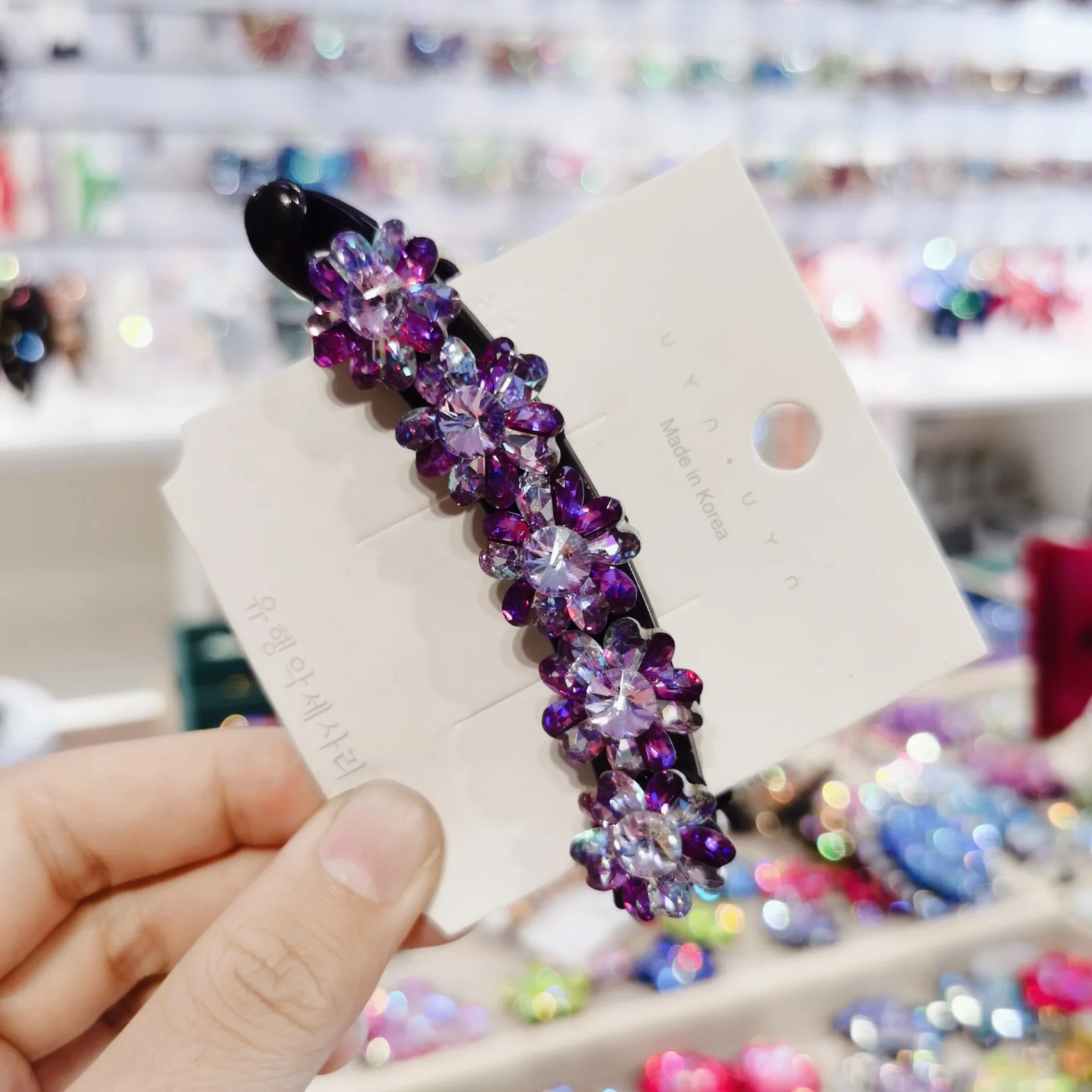 Purple crystal rhinestone vintage banana hair clip unicorn horn vintage nOS WLLHYF Vintage Rhinestone Flower Hair Clip - Luxury Jewelry  main image 4