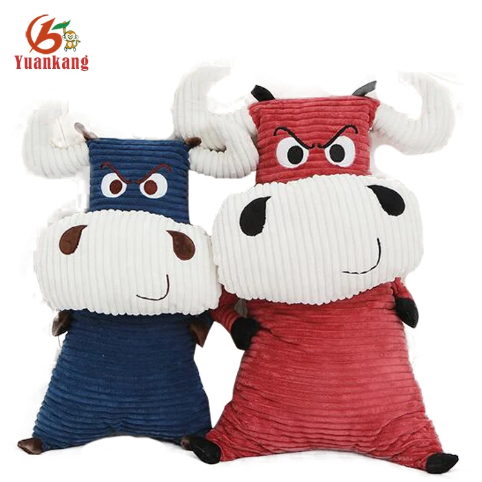 Factory Custom Soft Big Laughing Bull Stuffed Calf Toy Red and Blue Plush Cow Toy