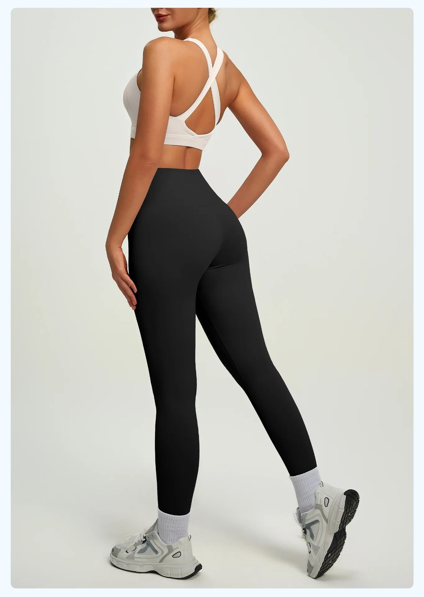 2026 Hot Style Solid Color High-Waist Peach Butt Yoga Pants Sports Leggings Halter Neck Beautiful Cross Strap Back Bra Yoga Set