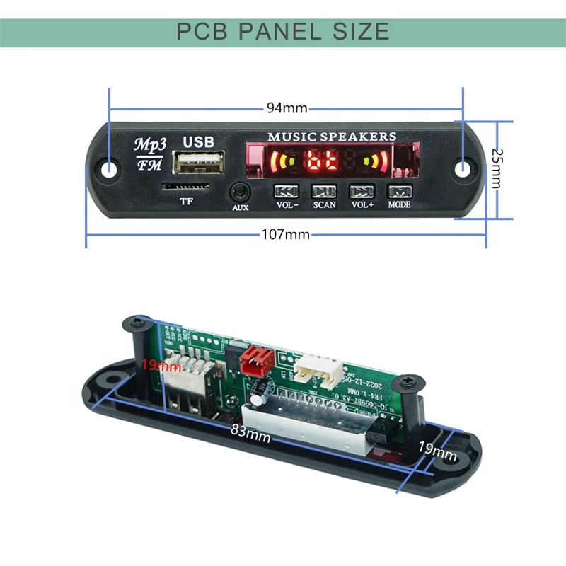 Audio Player MP3 USB Bluetooth Module Wireless Bluetooth Radio FM Folder Record Board 12V