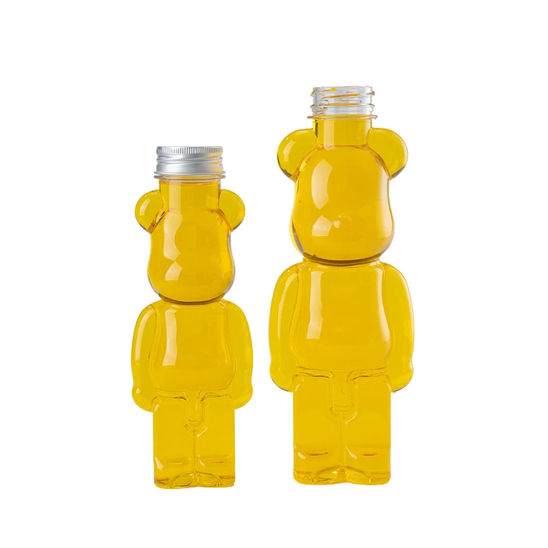 Customizable 250ml 350ml Empty Cartoon Plastic Bottle Cute Bear Shape Pet Cap Fruit Juice Bottle details