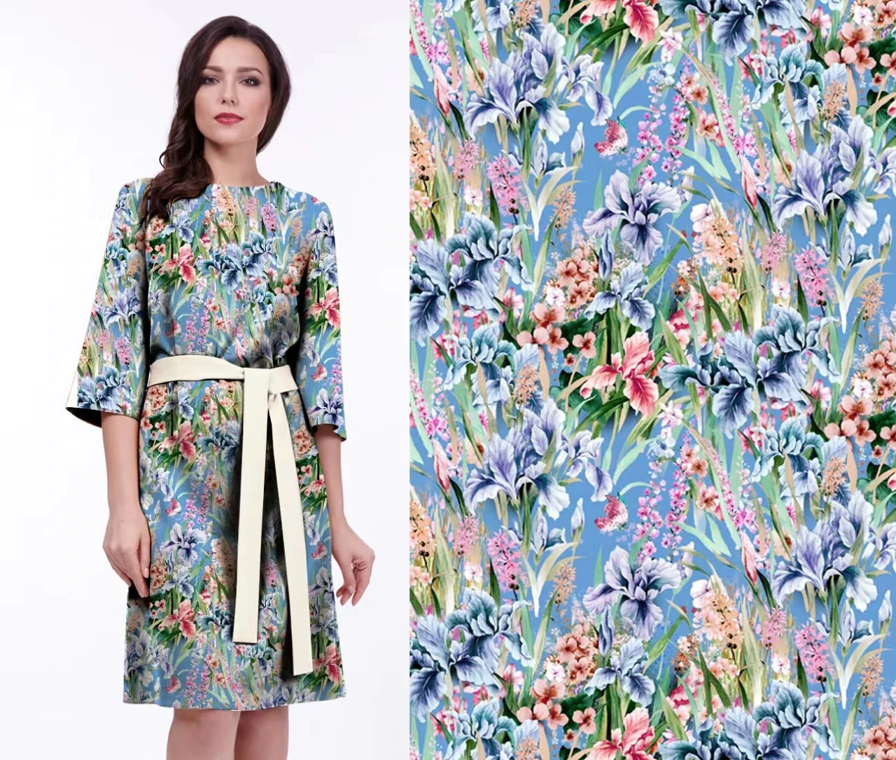 Цветочная 100% вискозная ткань простая с принтом для женской