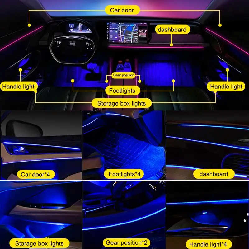 No Threading 64 Colors Hidden LED Auto Ambient Lighting Car Atmosphere Car Lights