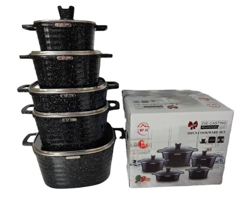 Factory Direct 10pcs Detachable Handle Cookware Set New Arrival Popular Cooking Pot Deep Fry Pan