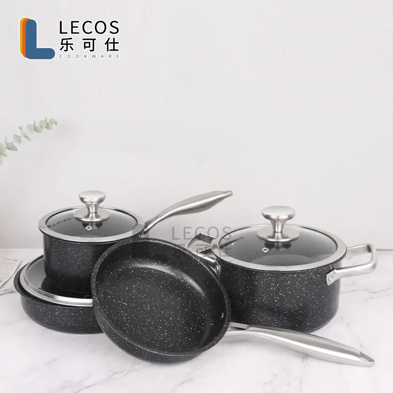 7 Pieces Granite Cookware Set Black