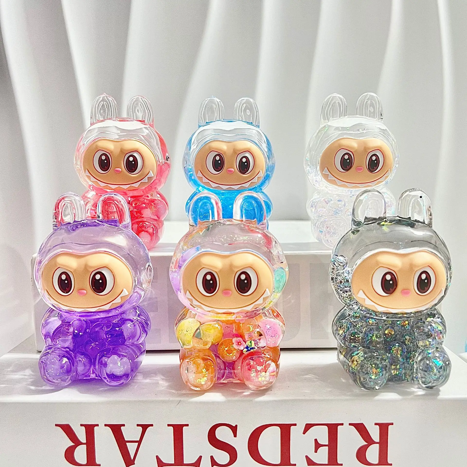 Labubu Beads Large Rabble Creative Into Oil Series Figurine Blind Box Creative Desktop Quicksand Bottle Ornament