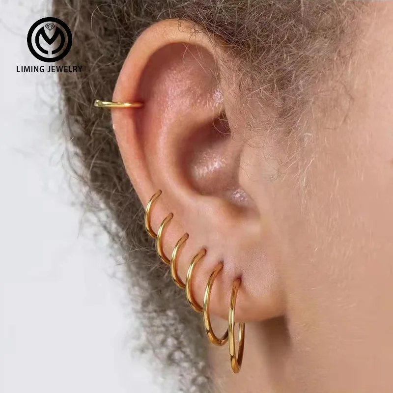GE13 Fashion Geometry Minimalist 925 Sterling Silver Hip Hop Fine Jewelry Big Round Hoop Earrings for Women 18k Gold Plated