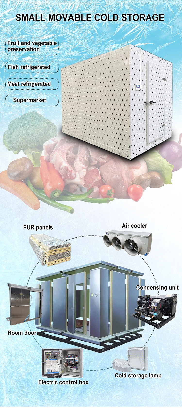 Mobile Walk in Freezer Large Cold Storage Room Vegetables Fruits Meat Cold Room