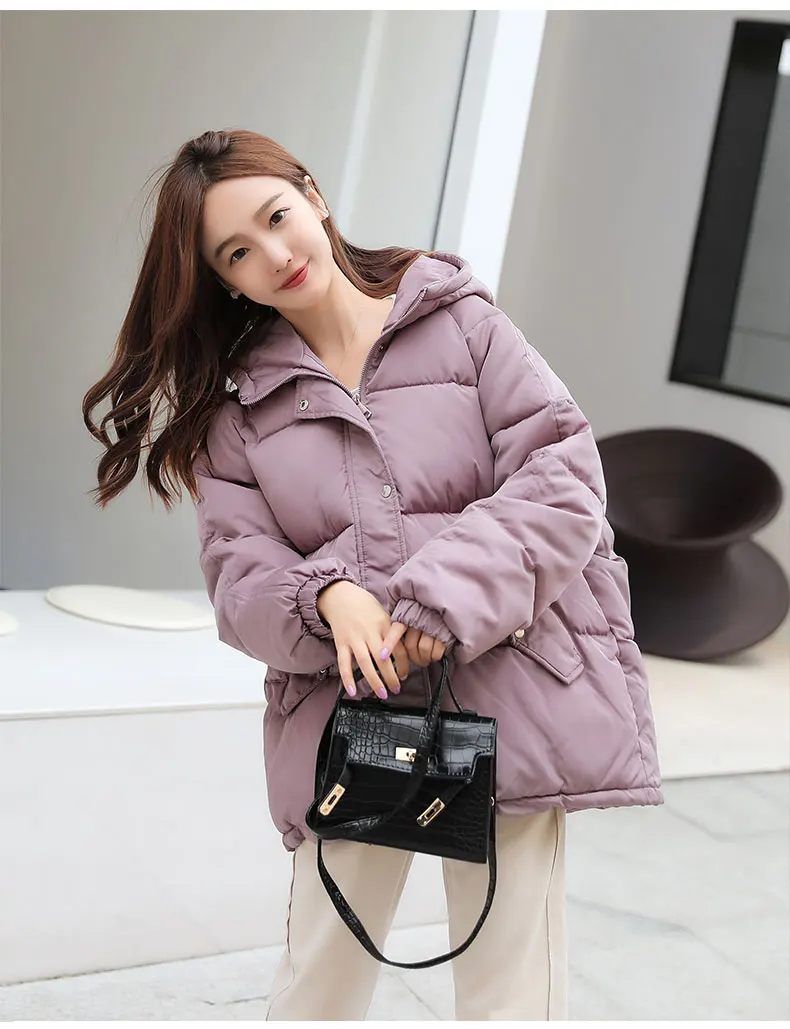 Women Solid Loose Puffer Jacket Winter Korean Chic Oversized