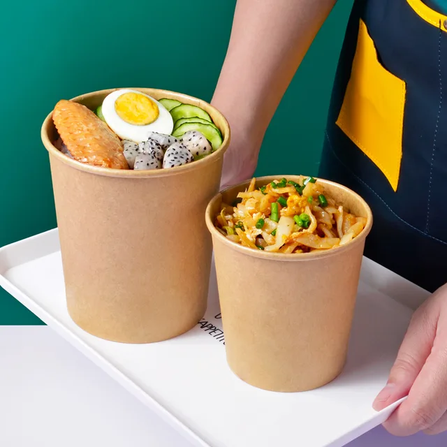 Custom Print Disposable Hot Soup Food Container Paper Kraft Bowl with Logo Personalized Paper Cups for Dessert Food Packing Cup