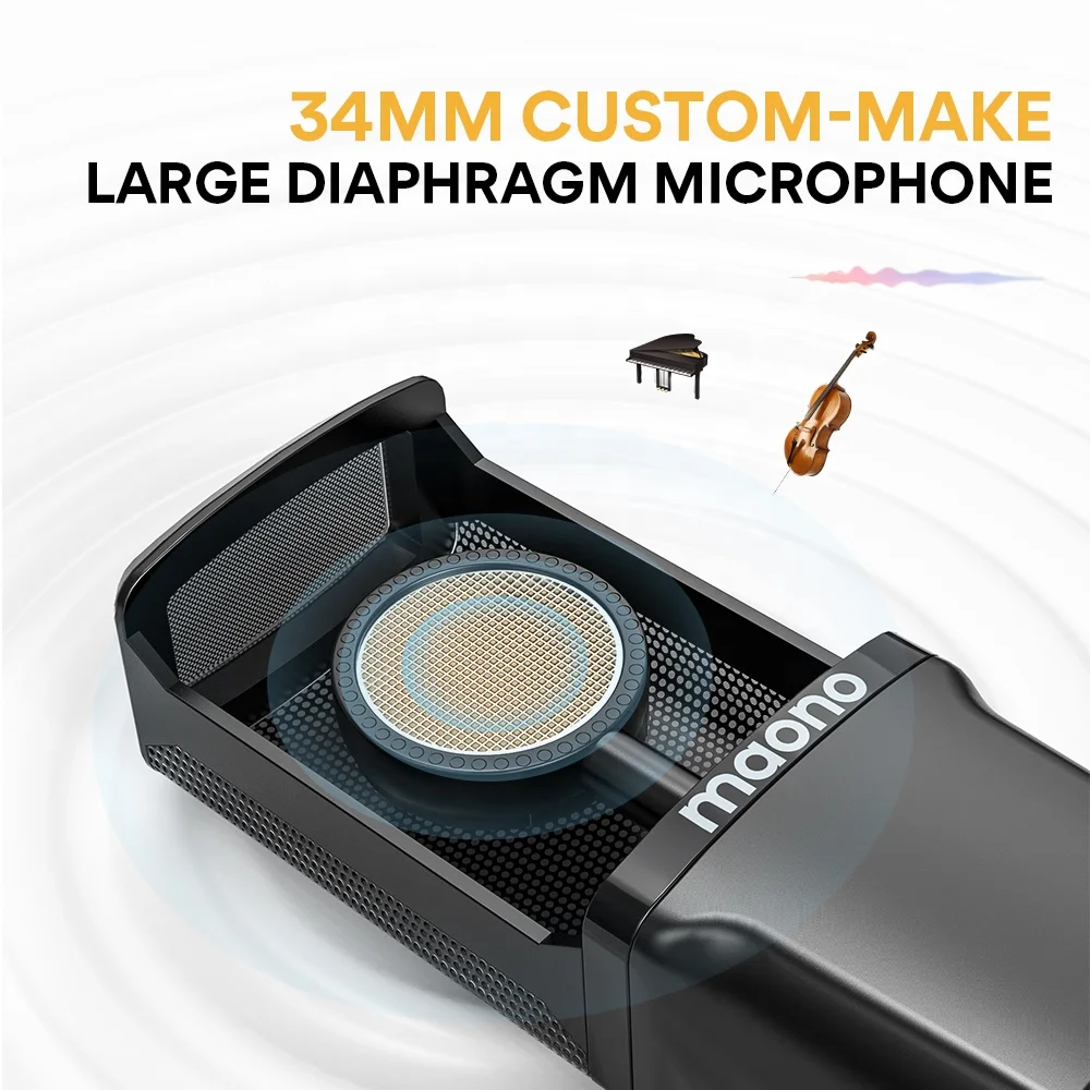 MAONOプロフェッショナルコンデンサー録音マイク34mm超大型