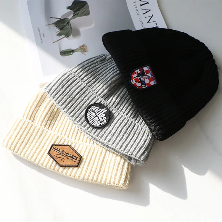 soft merino wool beanie colorful knit beanies with custom logo patch ...