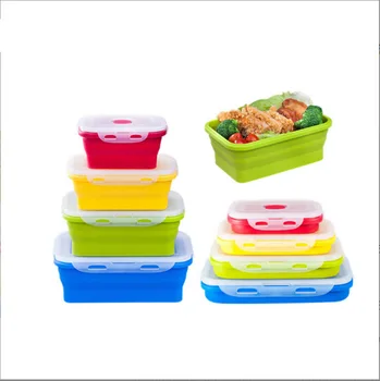 Rectangular Foldable Lunch Box Fresh-Keeping Eco-friendly Bento Container Food Grade Silicone with Lid