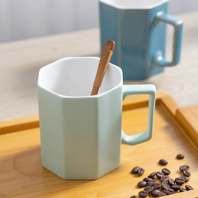 2024 Modern Luxury Octagonal Porcelain Custom Ceramic Mug Vintage Coffee Mug Printed with Handle Plain Blank Custom Ceramic Cup