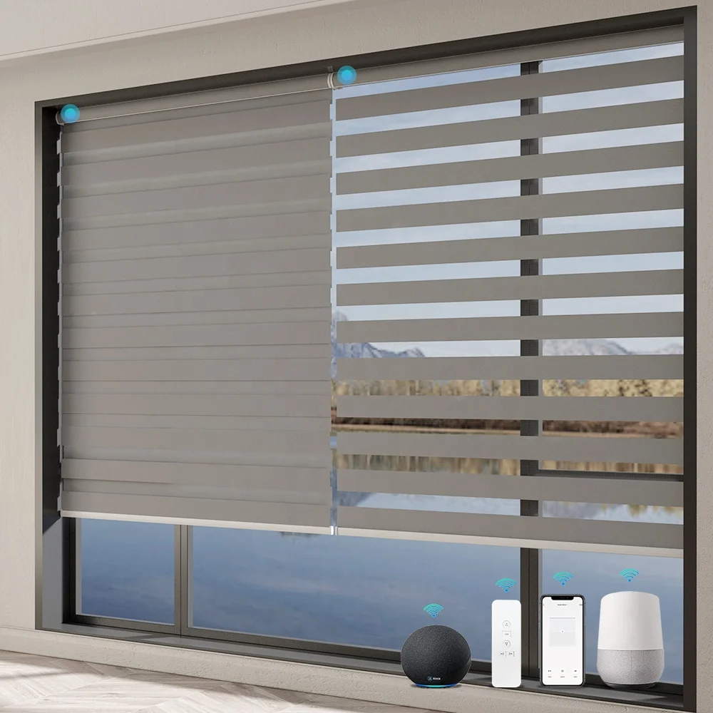 MING CHEN Motorized Smart Window Shades zebra Rolling Blinds with Remote Control Battery google Smart Electric Blinds for Window