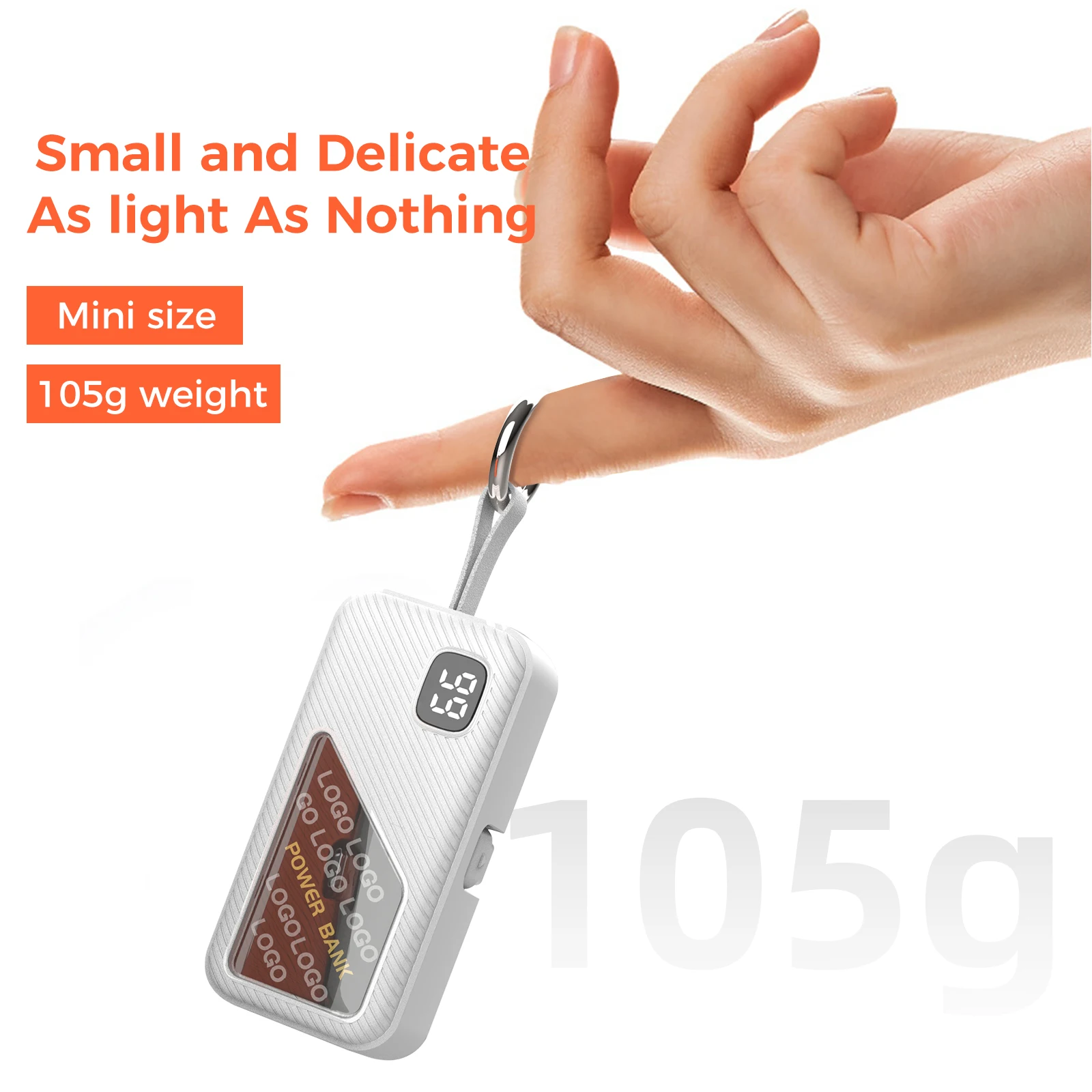 New Portable Key Chain Mini Power Bank 3000-5000 MAh Built-in Cable Type C Mobile Power Supply Pocket Power Station Custom Logo