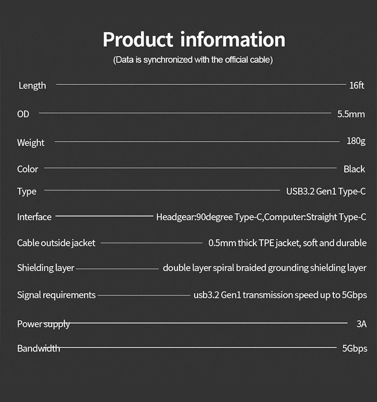 product laudtec vr gaming data cable for oculus quest 1 2 usb c connector usb32 type c 3m4m5m speed connecting line fast charging yxj31-6