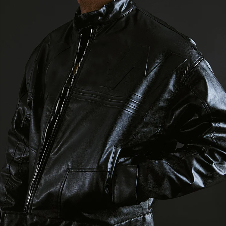 Boxy Vintage 100% Polyester Em Airtex Zip Up motorcycle Pu Leather Jacket Men_voghion.com