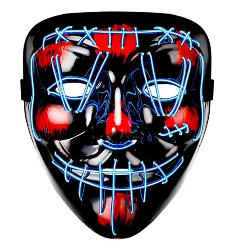 A-MORE Halloween Mask Cosplay LED Glow Scary EL Wire Light Up Grin Masks for Festival Parties Costume 